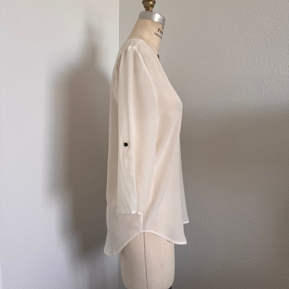 Yumi Kim S Ivory 100% Silk Pintuck Blouse 3/4 Sleeve Black Button Luxury Top - Picture 2 of 10